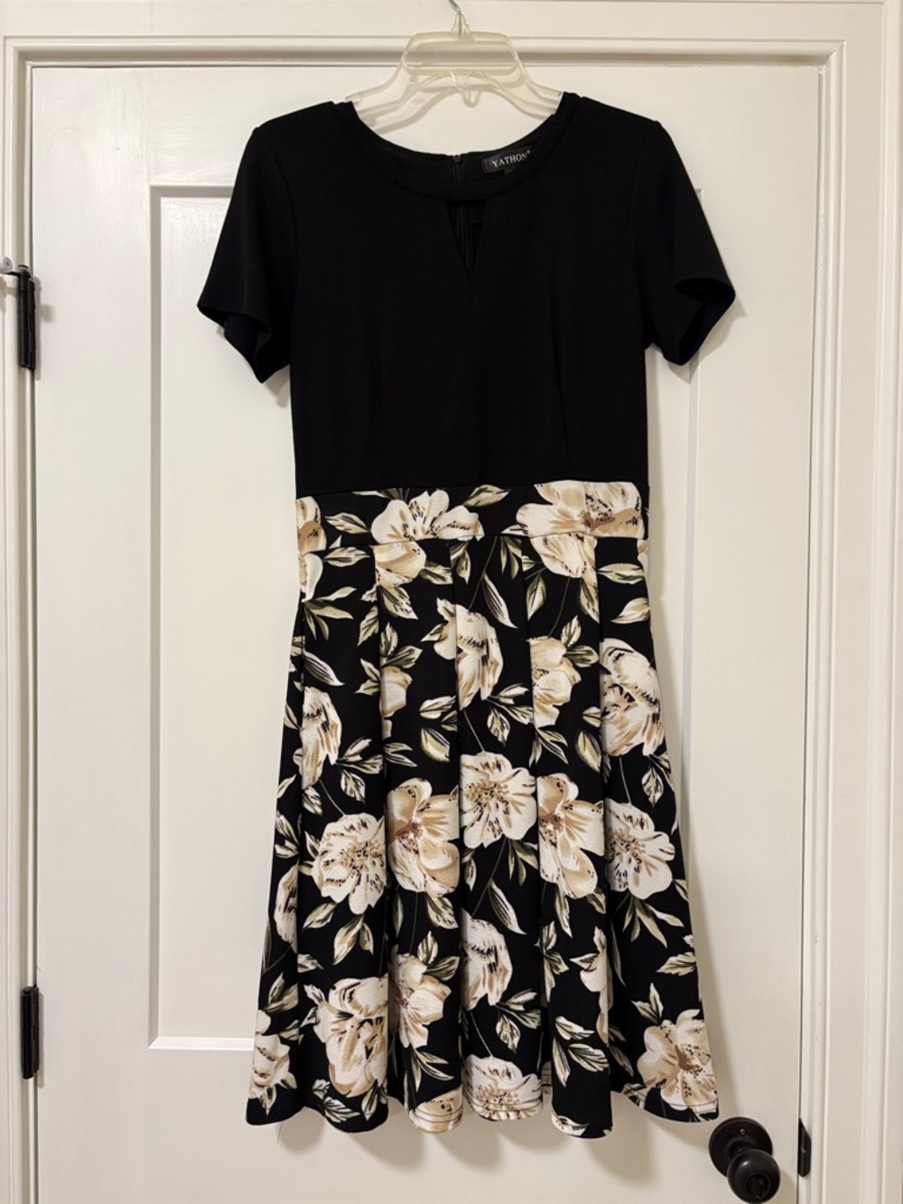 V. Virtue Black and Cream Floral Midi Dress